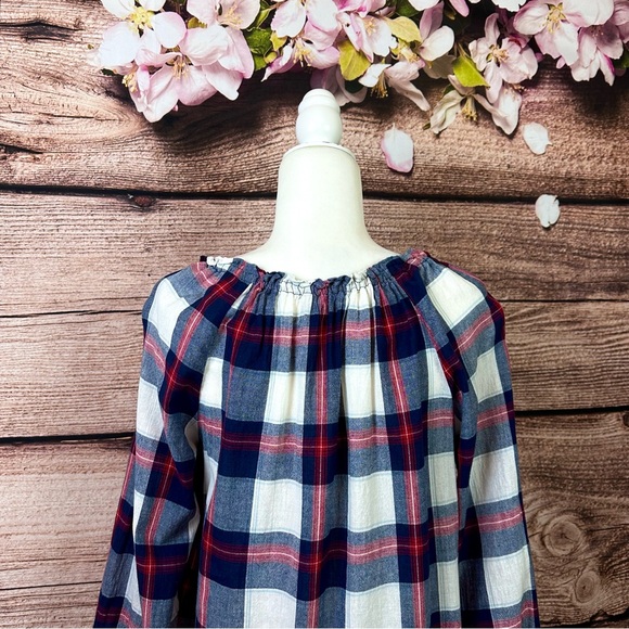 SOLD 🛍️ Faded Glory Women’s Cotton Plaid Shirred Tie Front Lagenlook Blouse - Picture 5 of 8